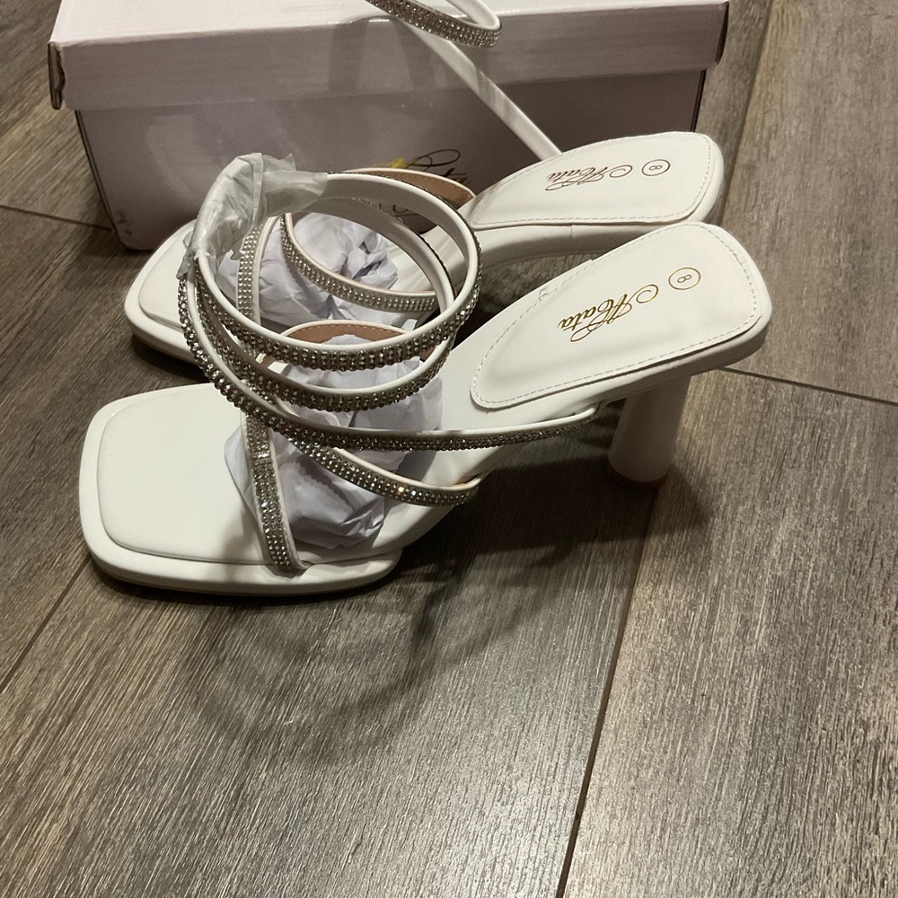 New in Box - Rhinestone Strap Heels – White | Size 8 | Wrap Around - Picture 3 of 6